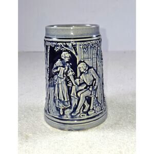 West Germany Vintage Cobalt Blue Relief Beer Stein Grapevine Scene